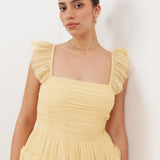 Anaya With Love Recycled Butter Yellow Square Neck Frill Midaxi Dress