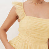 Anaya With Love Recycled Butter Yellow Square Neck Frill Midaxi Dress