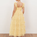 Anaya With Love Recycled Butter Yellow Square Neck Frill Midaxi Dress