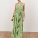Anaya With Love Recycled Green Tea Floral Burnout Halter Neck Midaxi Dress
