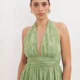 Anaya With Love Recycled Green Tea Floral Burnout Halter Neck Midaxi Dress