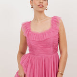 Anaya With Love Recycled Pink Ruffle Square Neck Tulle Midaxi Dress