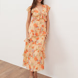Anaya With Love Recycled Yellow Floral V Neck Ruffle Midi Dress