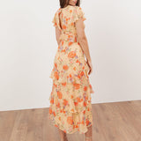Anaya With Love Recycled Yellow Floral V Neck Ruffle Midi Dress