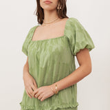 Anaya With Love Recycled Green Tea Floral burnout Short Sleeve Tiered Maxi Dress