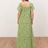 Anaya With Love Recycled Green Tea Floral burnout Short Sleeve Tiered Maxi Dress