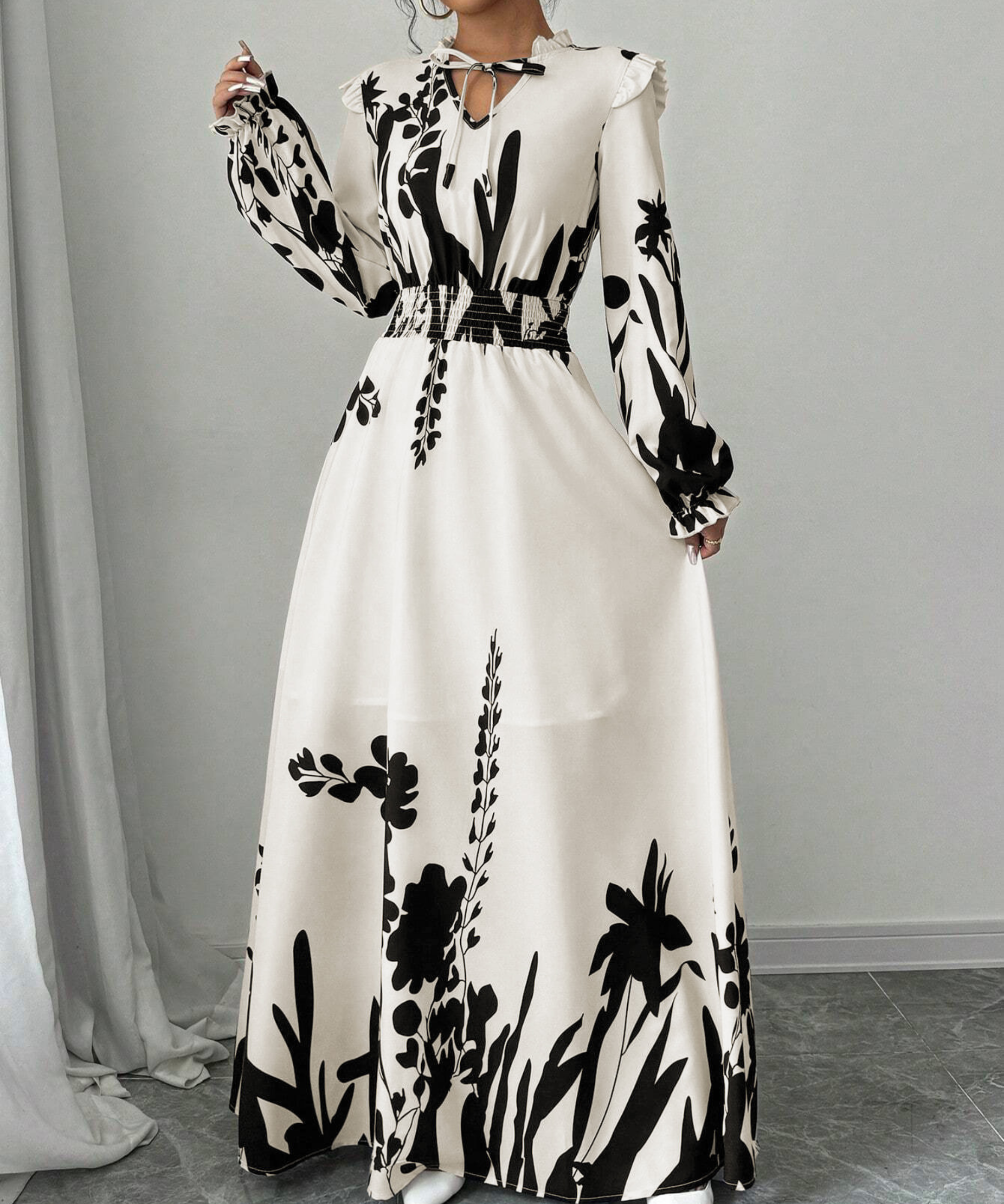 MOREN™ - Elegant Long Sleeve Floral Print A-Line Dress