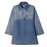 MARIA™ - Loose Fit Denim Dress with Chest Pocket Half-Zip Collared Neck