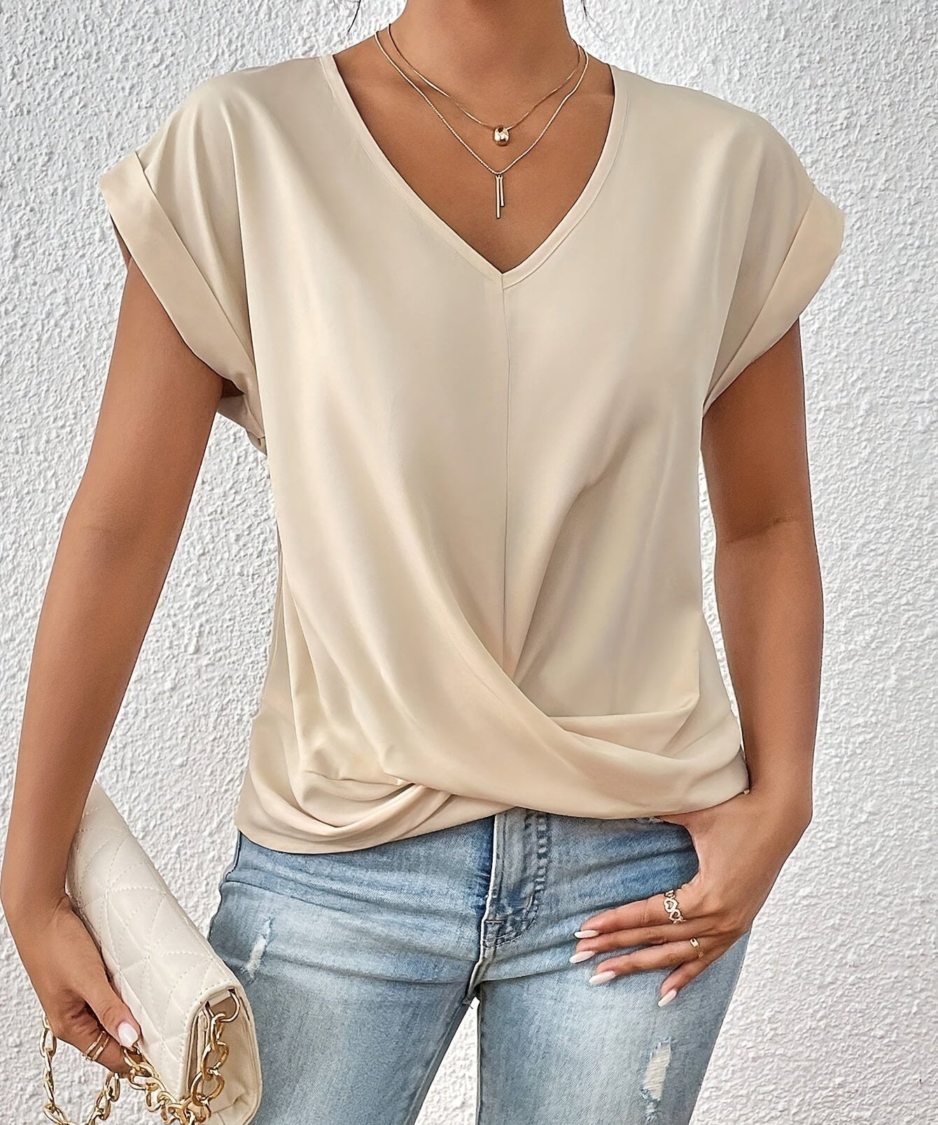 MEIKA™ – Classic Twist Detail V-Neck Top