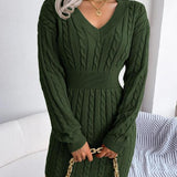 HOLLY™ - Cozy Long Sleeve V-Neck Cable Knit Sweater Dress