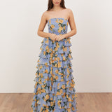 Anaya With Love Recycled Blue Floral Bandeau Tiered Maxi Dress