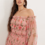 Anaya With Love Recycled Floral Long Sleeve Bardot Maxi Dress