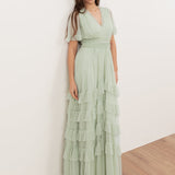 Anaya With Love Recycled Soft Sage V Neck Ruffle Maxi Dress