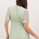 Anaya With Love Recycled Soft Sage V Neck Ruffle Maxi Dress