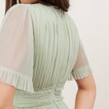 Anaya With Love Recycled Soft Sage V Neck Ruffle Maxi Dress