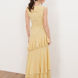 Maya Buttercream Embellished Asymmetric Ruffle Maxi Dress
