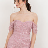 Maya Fully Embellished Bardot Maxi Dress with Waterfall Ruffles