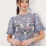 Maya Wisteria Blue Embellished Short Sleeve Ruffle Maxi Dress