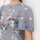 Maya Wisteria Blue Embellished Short Sleeve Ruffle Maxi Dress