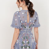 Maya Wisteria Blue Embellished Short Sleeve Ruffle Maxi Dress