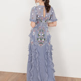 Maya Wisteria Blue Embellished Short Sleeve Ruffle Maxi Dress