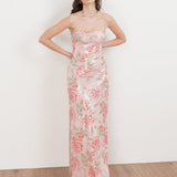 Maya Floral Printed Sequin Bandeau Maxi Dress