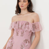 Maya Soft Pink Floral Embellished Bardot Maxi Dress