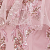 Maya Soft Pink Floral Embellished Bardot Maxi Dress