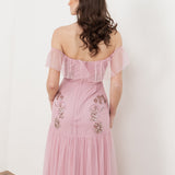 Maya Soft Pink Floral Embellished Bardot Maxi Dress