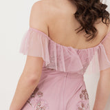 Maya Soft Pink Floral Embellished Bardot Maxi Dress
