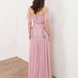 Maya Soft Pink Floral Embellished Bardot Maxi Dress