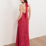 Maya Hot Pink Linear Embellishment Halter Neck Maxi Dress
