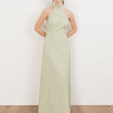 Maya Meadow Green Linear Embellishment Halter Neck Maxi Dress
