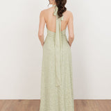 Maya Meadow Green Linear Embellishment Halter Neck Maxi Dress
