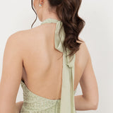Maya Meadow Green Linear Embellishment Halter Neck Maxi Dress