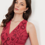 Maya Hot Pink Floral Embellished Tiered Maxi Dress with Tie Back