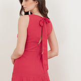Maya Hot Pink Floral Embellished Tiered Maxi Dress with Tie Back