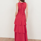 Maya Hot Pink Floral Embellished Tiered Maxi Dress with Tie Back