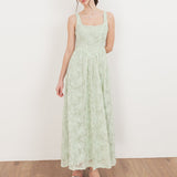Maya Mint Embossed Floral Lace Drop Waist Midaxi Dress