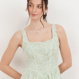 Maya Mint Embossed Floral Lace Drop Waist Midaxi Dress