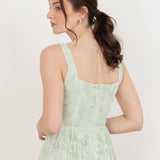 Maya Mint Embossed Floral Lace Drop Waist Midaxi Dress