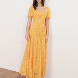 Maya Sunflower Yellow Square Neck Angel Sleeve Lace Midaxi Dress