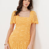 Maya Sunflower Yellow Square Neck Angel Sleeve Lace Midaxi Dress