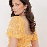 Maya Sunflower Yellow Square Neck Angel Sleeve Lace Midaxi Dress
