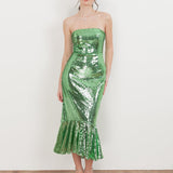 Maya Fully Embellished Green Bandeau Midi Dress