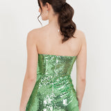 Maya Fully Embellished Green Bandeau Midi Dress