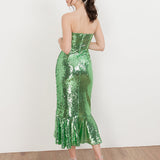 Maya Fully Embellished Green Bandeau Midi Dress
