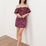 Maya Floral Jacquard Short Sleeve Bardot Mini Dress