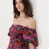 Maya Floral Jacquard Short Sleeve Bardot Mini Dress