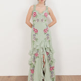 Maya Sage Green Floral Embellished Ruffle Cami Maxi Dress